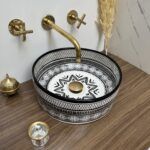 Élégante vasque marocaine peinte à la main – Vasque Noir pour une salle de bain chic