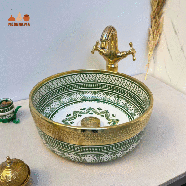 Vasque artisanale en céramique peinte à la main – Vasque pour une salle de bain chic