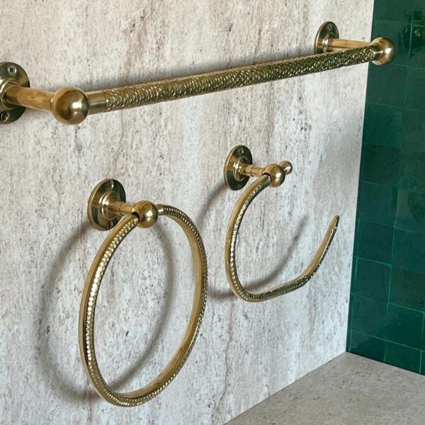 Ensemble d'Accessoires de Salle de Bain 3 Pièces en Laiton Massif Martelé - Collection Classique