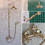 Système de Douche en Laiton Massif Non Verni, Douche Pluie Vintage, Douchette à Main, Robinetterie Murale en Laiton Fait Main