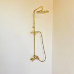 Système de Douche en Laiton Massif Non Verni, Douche Pluie Vintage, Douchette à Main, Robinetterie Murale en Laiton Fait Main